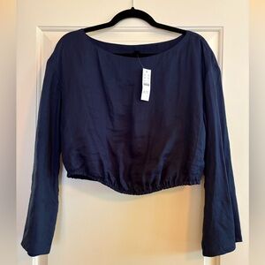 JCrew bell sleeve crop top Navy size M